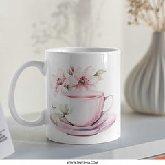 Floral Tea Cup Mug, Watercolor Flower Mug, Pink Tea Cup Coffee Mug, Artistic Drinkware, Elegant Mug, Gift Idea, Tea Lover Gift, Unique Mug - Tawshia