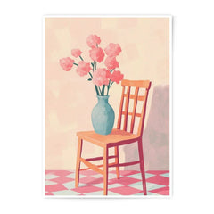 Floral Vase Photographic Prints, Chair Still Life Art, Home Decor, Pink Flowers Fine Art Prints, Warm Tones, Wall Art, Aesthetic Prints - Tawshia