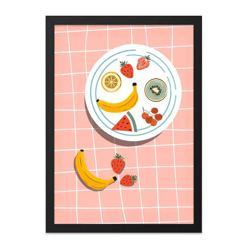 Colorful Fruits Wall Art, Kitchen Decor Print, Food Illustration, Modern Art Print, Strawberry Banana Kiwi Wall Art - Tawshia