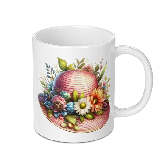 Floral Hat Mug, Watercolor Flowers Tea Cup, Elegant Hat Coffee Mug, Art Nouveau Drinkware, Cottagecore Kitchen Decor - Tawshia