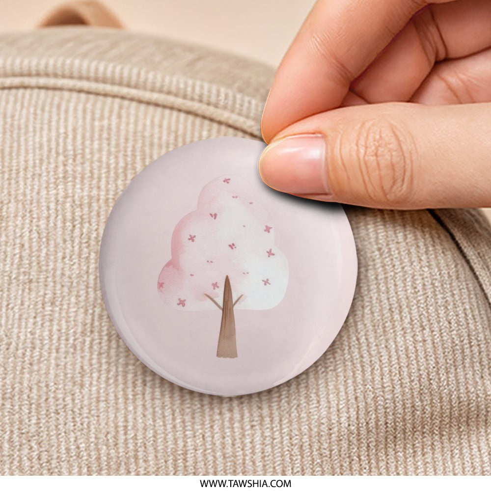 Pink Cherry Blossom Tree Pinback Button, Floral Accessory, Pastel Spring Badge, Cute Aesthetic, Gift for Nature Lover, Tree Illustration - Tawshia