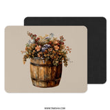 Floral Barrel Mouse Pad, Rustic Flower Bouquet, Unique Computer Accessory, Decorative Desk Mat, Home Office Decor, Gift Idea - Tawshia