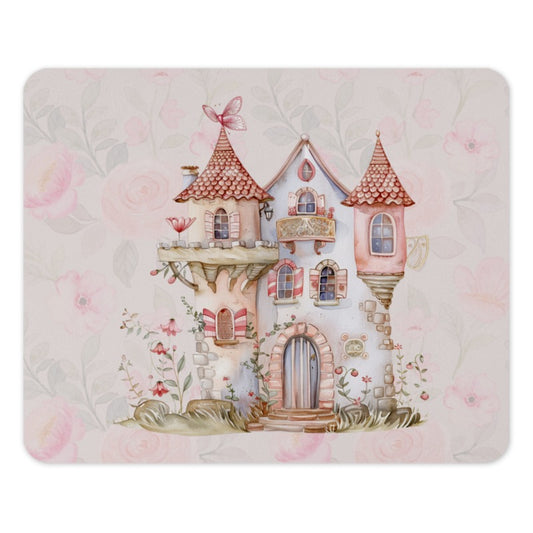 Fairy Tale Castle Mouse Pad, Watercolor Dreamy Cottagecore Desk Decor, Whimsical Floral Mousepad, Cute Pink Computer Accessory, Gift Idea - Tawshia
