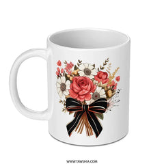 Floral Bouquet Mug, Red Rose Design, Decorative Coffee Mug, Flower Lover Gift, Elegant Tea Mug, Unique Mug Gift, Gift for Her - Tawshia