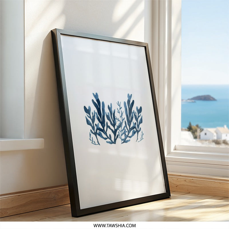Blue Seaweed Wall Art, Coastal Decor, Botanical Print, Ocean Art, Minimalist Art Print, Modern Wall Decor, Nautical Wall Hanging - Tawshia
