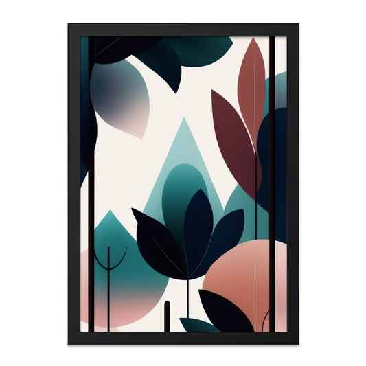 Abstract Botanical Wall Art, Modern Geometric Print, Minimalist Floral Decor, Teal and Coral Artwork, Contemporary Home Decor - Tawshia