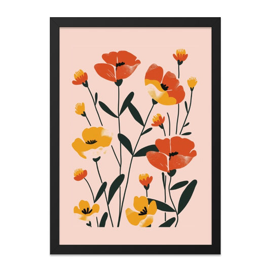Floral Wall Art, Botanical Print, Flower Illustration, Orange Yellow Poppies, Modern Home Decor, Colorful Artwork, Living Room Decor - Tawshia