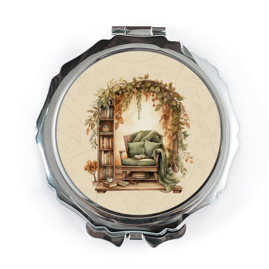 Cozy Reading Nook Mirror, Botanical Arch Pocket Mirror, Book Lover Gift, Home Decor Compact Mirror, Reader Accessories - Tawshia