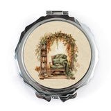 Cozy Reading Nook Mirror, Botanical Arch Pocket Mirror, Book Lover Gift, Home Decor Compact Mirror, Reader Accessories - Tawshia