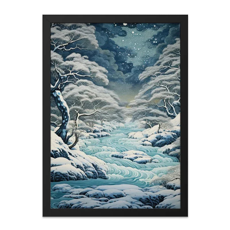 Winter Wonderland Wall Art, Snowy Landscape Print, Tranquil River Scene, Cold Season Decor, Serene Nature Art - Tawshia