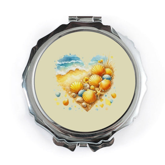 Beach Heart Pocket Mirror, Seashells Travel Mirror, Ocean Lover Gift, Summer Pocket Mirror, Coastal Art Compact Mirror, Beachy Accessories - Tawshia