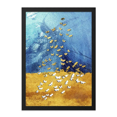 Butterfly Wall Art, Gold and Blue Decor, Abstract Butterfly Print, Nature Wall Hanging, Modern Art Print, Framed Wall Decor, Home Decor - Tawshia