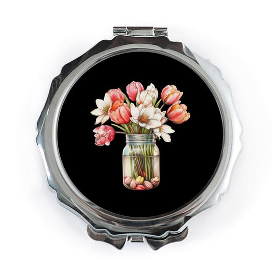 Tulip Pocket Mirror, Floral Compact Mirror, Flower Bouquet Mirror, Cute Travel Mirror, Botanical Pocket Mirror, Purse Mirror - Tawshia