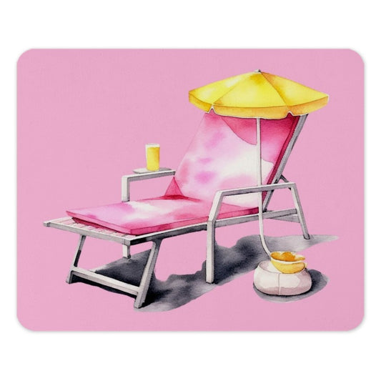 Beach Lounger Mouse Pad, Summer Vibes, Watercolor Art Desk Decor, Pink Aesthetic Office, Vacation Illustration, Cute Mousepad Gift - Tawshia