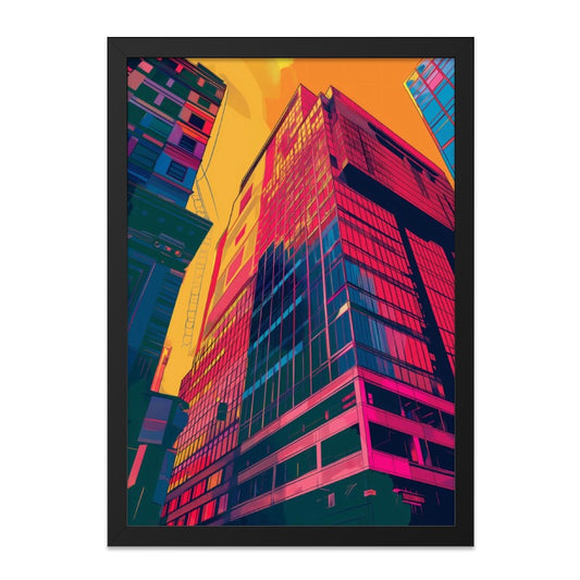 Colorful Skyscraper Art, Urban Wall Art, Cityscape Print, Modern Architecture, Framed Wall Decor, Home Office Art, Vibrant City Art - Tawshia