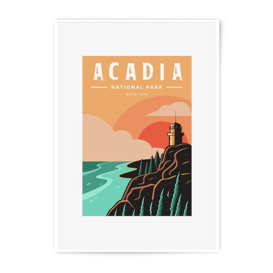 Acadia National Park Photographic Print, Landscape Art Print, Coastal Lighthouse Artwork, Minimalist Travel Poster, Maine Wall Decor - Tawshia