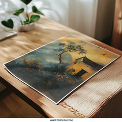 Asian House Photographic Print, Landscape Wall Art, Japanese Art Print, Mountain Scenery Print, Peaceful Home Decor, Unique Wall Decor - Tawshia