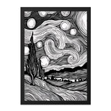 Starry Night Wall Art, Black and White Landscape Print, Celestial Artwork, Modern Home Decor, Dreamy Art Print, Gallery Wall - Tawshia