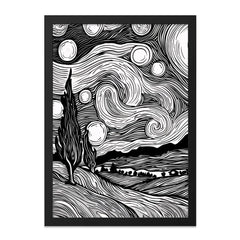 Starry Night Wall Art, Black and White Landscape Print, Celestial Artwork, Modern Home Decor, Dreamy Art Print, Gallery Wall - Tawshia