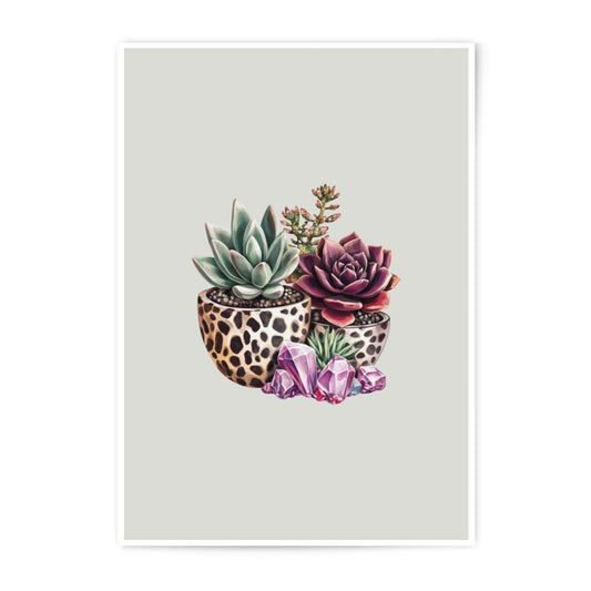 Succulent Photographic Prints, Purple Crystals Art, Leopard Print Planters, Home Decor Prints, Unique Wall Art - Tawshia