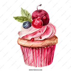 Cupcake Tote Bag, Watercolor Design, Cherry Blueberry Art, Foodie Gift, Sweet Treat Handbag, Stylish Shopping Bag, Everyday Cute Tote - Tawshia