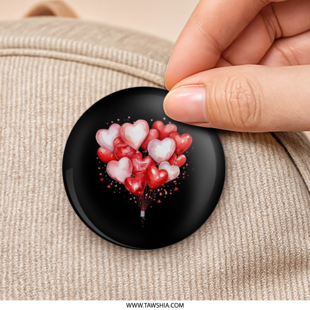 Heart Balloons Pinback Button, Valentine's Day Gift, Love Accessory, Heart Decoration, Cute Badge, Romantic Gift, Anniversary Present - Tawshia