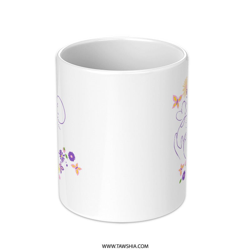 Mother and Child Mug, Floral Line Art, Butterfly Mug, Cute Coffee Cup, Minimalist Mug, Unique Gifts, Gift for Her, Mom Gift, Floral Mug - Tawshia