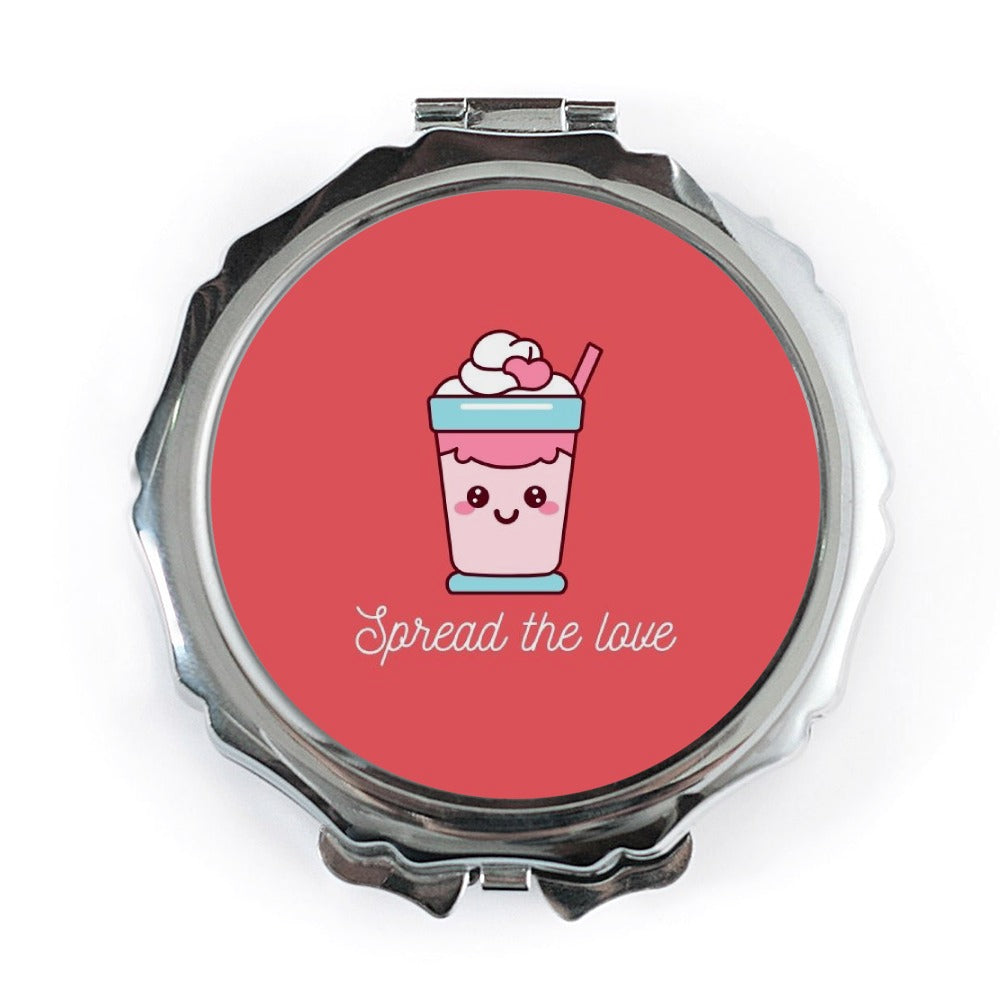 Cute Kawaii Milkshake Pocket Mirror, Spread the Love Gift, Dessert Lover Present, Makeup Mirror, Purse Mirror, Portable Mirror - Tawshia