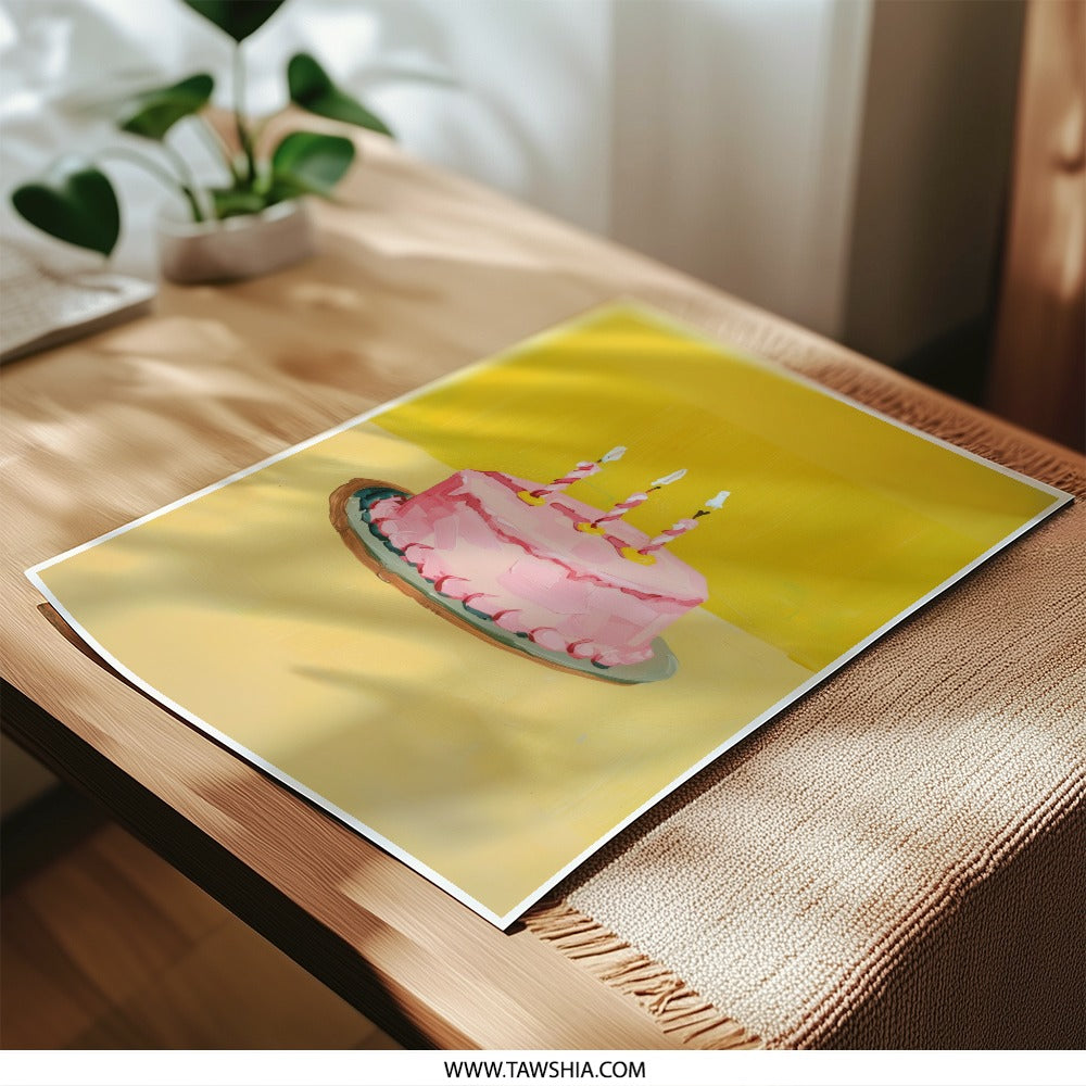 Pink Cake Photographic Print, Birthday Cake Art, Dessert Wall Decor, Celebration Print, Sweet Treat Photo, Party Decoration - Tawshia