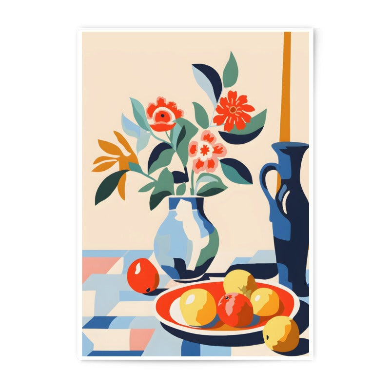 Still Life Photographic Print, Floral Arrangement, Fruit Bowl Art Print, Modern Home Decor, Vibrant Wall Art, Kitchen Decor - Tawshia