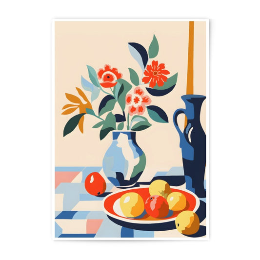 Still Life Photographic Print, Floral Arrangement, Fruit Bowl Art Print, Modern Home Decor, Vibrant Wall Art, Kitchen Decor - Tawshia
