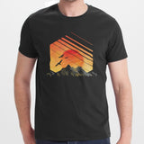 Sunset Mountain Birds Graphic Black T-shirt product type