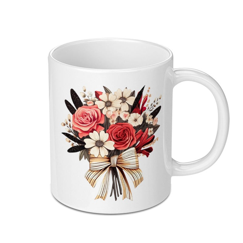 Floral Bouquet Mug, Roses and Ribbon Coffee Mug, Flower Lover Gift, Elegant Drinkware, Unique Design, Decorative Mug (139 characters) - Tawshia