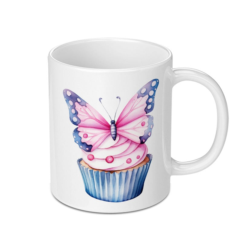 Butterfly Cupcake Mug, Watercolor Art Mug, Whimsical Mug, Cute Coffee Mug, Unique Gift Idea, Cupcake Lover Mug - Tawshia