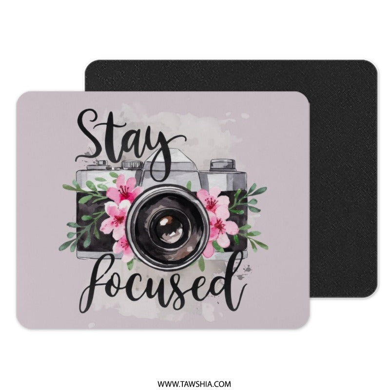 Stay Focused Camera MousePad, Floral Photo Mouse Pad, Photographer Gift, Office Decor, Cute Desk Accessory, Work From Home Gift - Tawshia