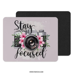 Stay Focused Camera MousePad, Floral Photo Mouse Pad, Photographer Gift, Office Decor, Cute Desk Accessory, Work From Home Gift - Tawshia