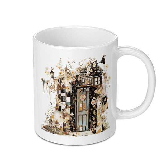 Floral Houses Mug, Whimsical Town Mug, Unique Coffee Mug, Decorative Mug, Gift Mug, Cute Mug, Colorful Mug - Tawshia