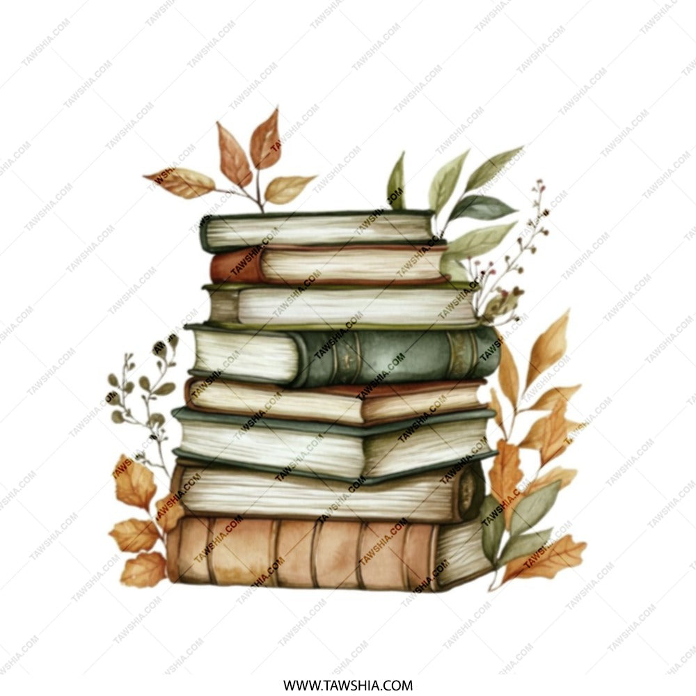 Stacked Books Tote Bag, Watercolor Book Lover Bag, Librarian Gift, Autumn Leaves Tote, Back to School Bag, Teacher Gift, Bookish Gifts - Tawshia