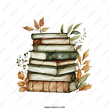 Stacked Books Tote Bag, Watercolor Book Lover Bag, Librarian Gift, Autumn Leaves Tote, Back to School Bag, Teacher Gift, Bookish Gifts - Tawshia