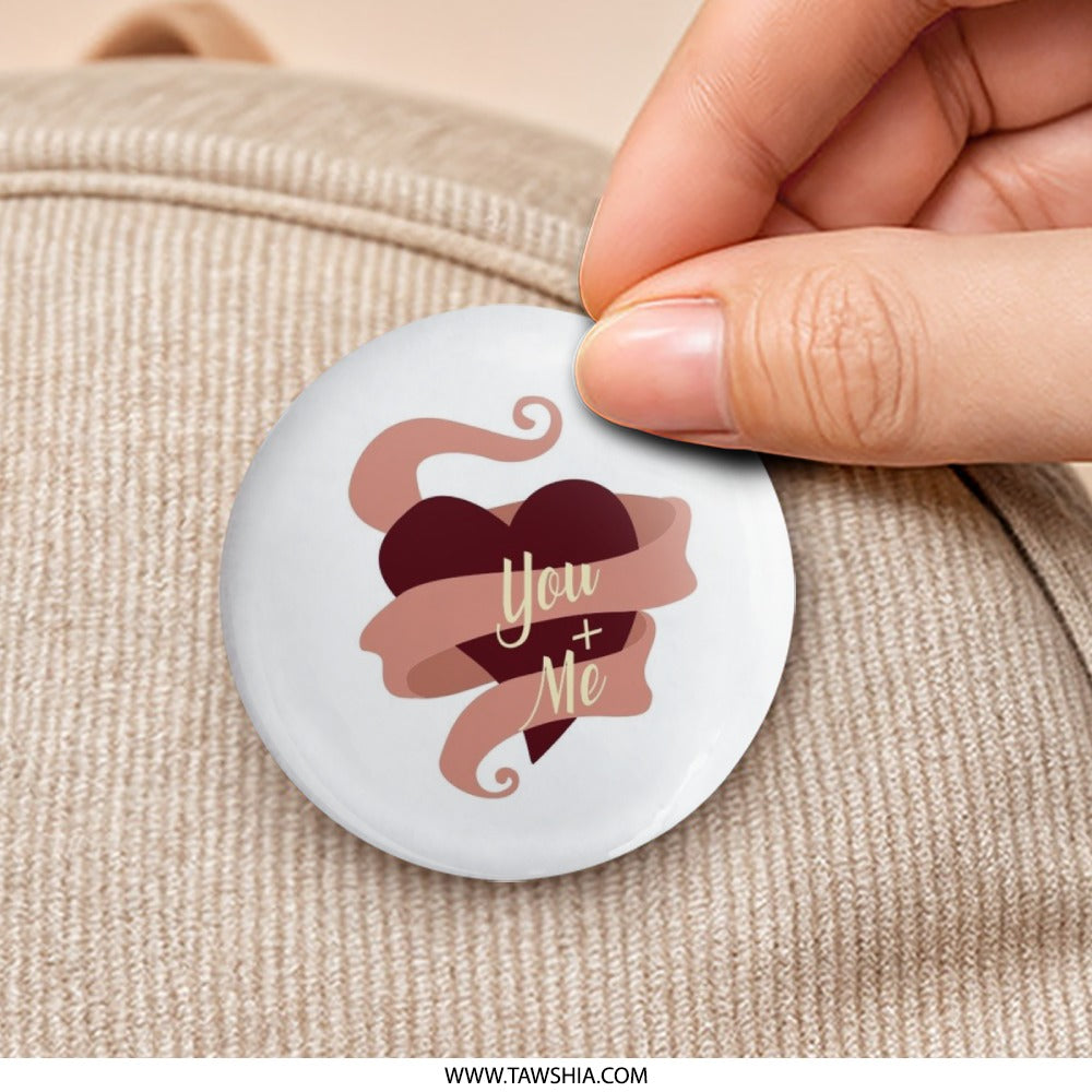 You and Me Heart Pinback Button, Romantic Gift, Cute Badge, Valentines Day Gift, Love Pin, Anniversary Present, Couple Gift - Tawshia