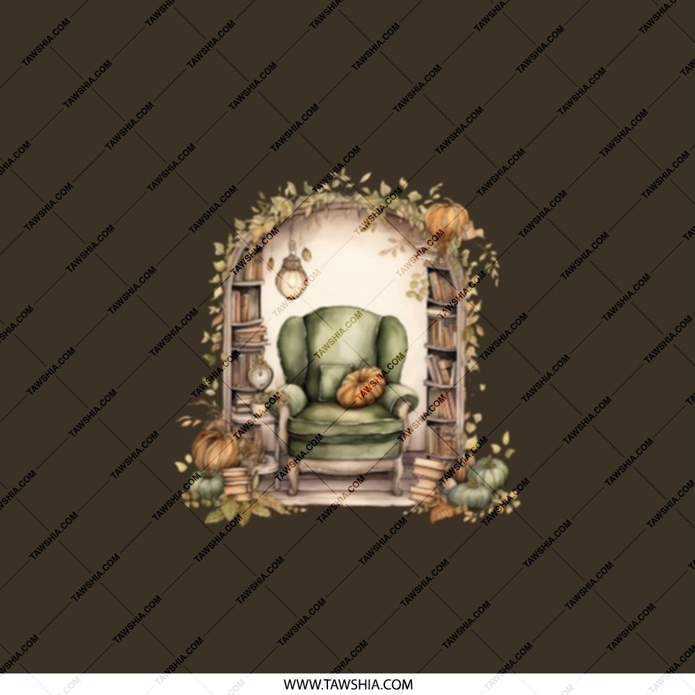 Cozy Autumn Reading Nook Pocket Mirror, Book Lover Gift, Pumpkin Season Accessory, Fall Home Decor, Aesthetic Compact Mirror - Tawshia