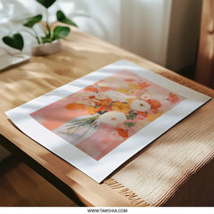 Floral Photographic Print, Flower Bouquet, Orange and White Flowers, Modern Wall Decor, Fine Art Photography, Still Life Art, Flower Art - Tawshia