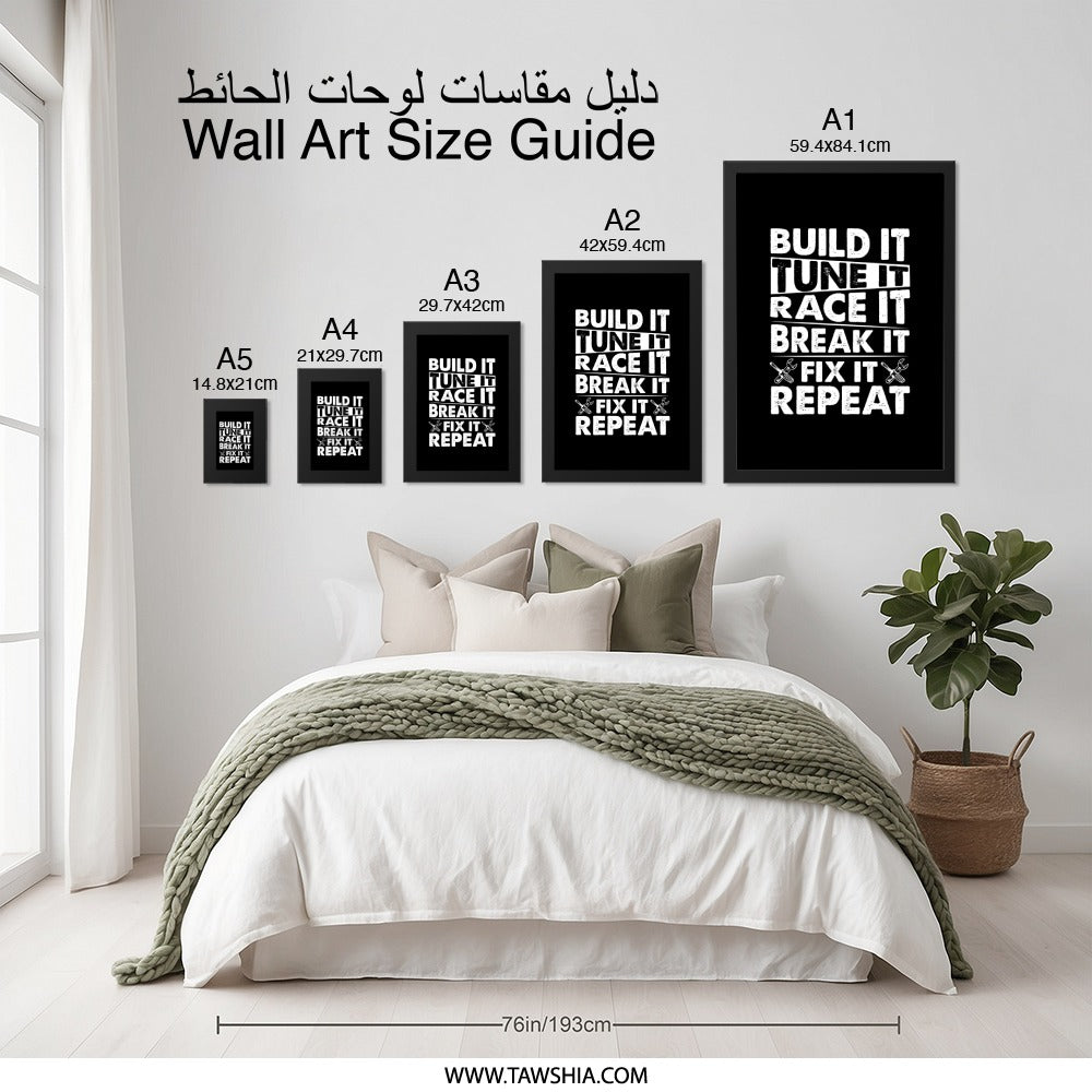 Build It Framed Wall Art, Tune It, Race It, Break It, Fix It, Repeat Car Enthusiast Gift, Garage Decor, Man Cave Art, Auto Mechanic Decor - Tawshia