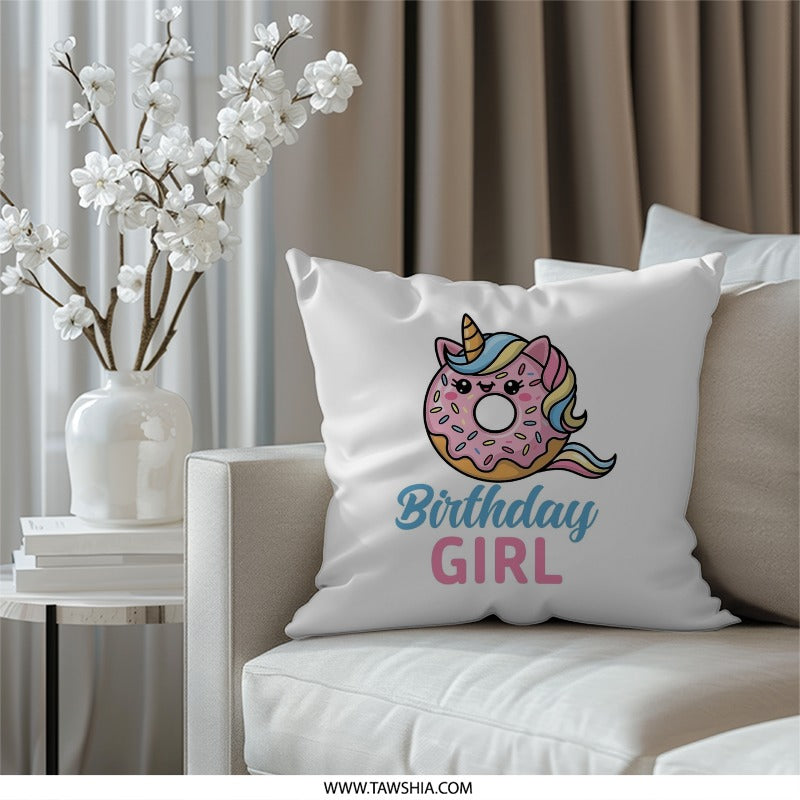 Birthday Girl Pillow, Donut Unicorn Decor, Kids Room Pillow, Nursery Throw Pillow, Girl Birthday Gift, Unique Pillow, Decorative Pillows - Tawshia