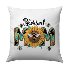 Blessed Mom Pillow, Sunflower Bee Pillow, Mothers Day Pillow, Gift for Mom Pillow, Decorative Pillow, Home Decor Pillow - Tawshia