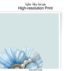 Blue Poppy Print, Flower Wall Art, Botanical Decor, Floral Photographic Prints, Pearl Accent, Delicate Artwork, Modern Home Decor - Tawshia