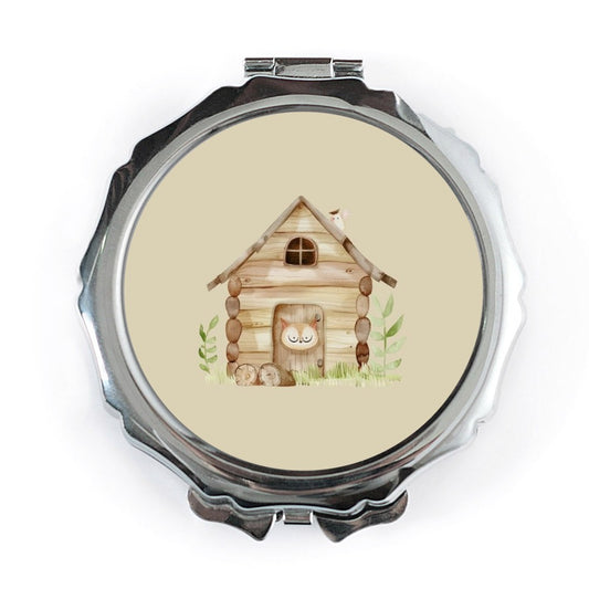 Log Cabin Pocket Mirror, Cute Animal, Forest Home, Woodland Creature, Unique Gift, Travel Mirror, Purse Mirror, Pocket Accessory - Tawshia