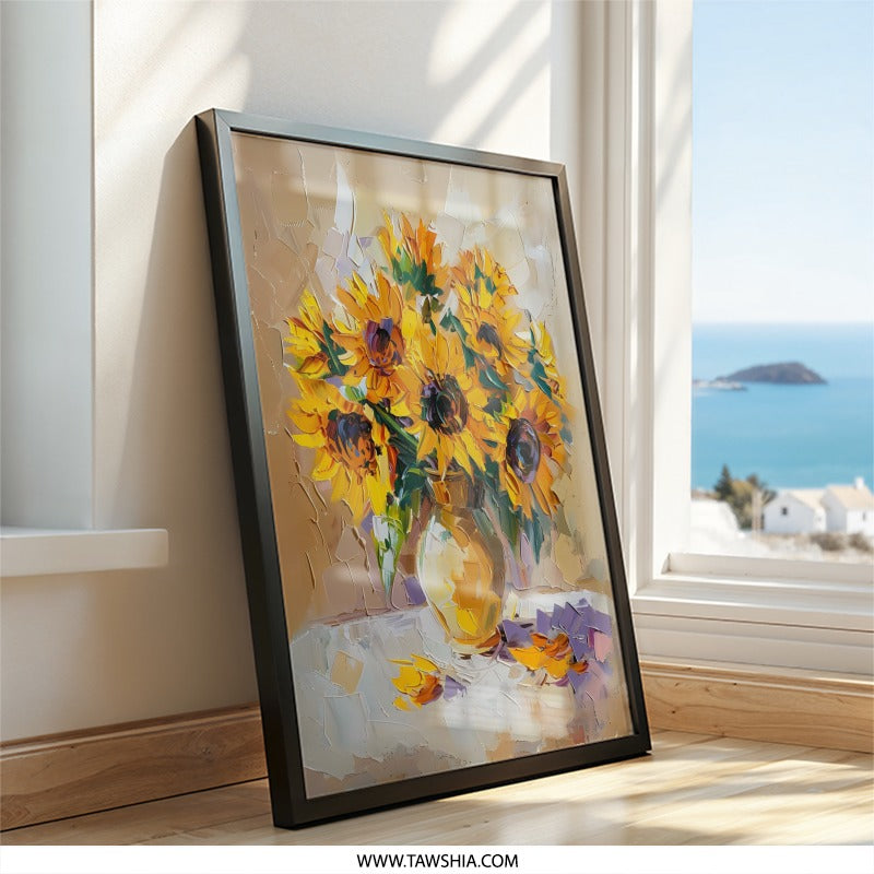 Sunflower Wall Art, Floral Painting Print, Impressionist Art, Summer Decor, Flower Bouquet Art, Yellow Flower Art, Bright Wall Art - Tawshia