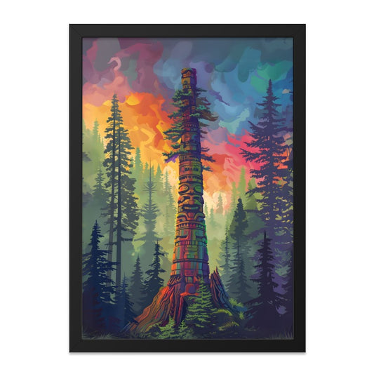 Totem Pole Wall Art, Forest Landscape Print, Colorful Sunset Decor, Pacific Northwest Art, Indigenous Art Print, Nature Home Decor - Tawshia