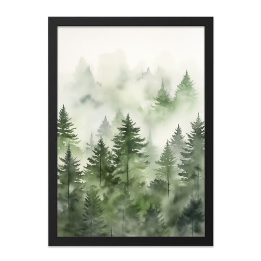 Misty Forest Wall Art, Watercolor Pine Trees Print, Calming Nature Decor, Woodland Scenery Artwork, Forest Landscape Painting - Tawshia